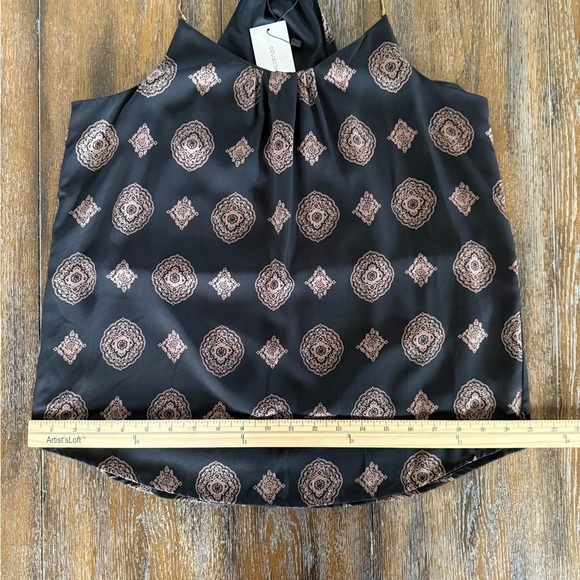 Collective Concepts Women’s Black & Tan Patterned Top with Bronze Straps Size M - Picture 4 of 8